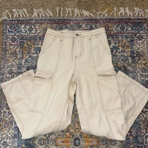 PacSun Cream Flare Wide Leg Jeans